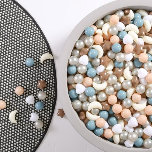 GOGOSO Star Heart Moon Ball Pit Balls Shaped Play Balls for Ball Pit 100 200 500 1000 Crush Proof Bpa Free Kids Toddler Baby Pastel PelotasClassic Mocha Blue Tone 100 - Image 1