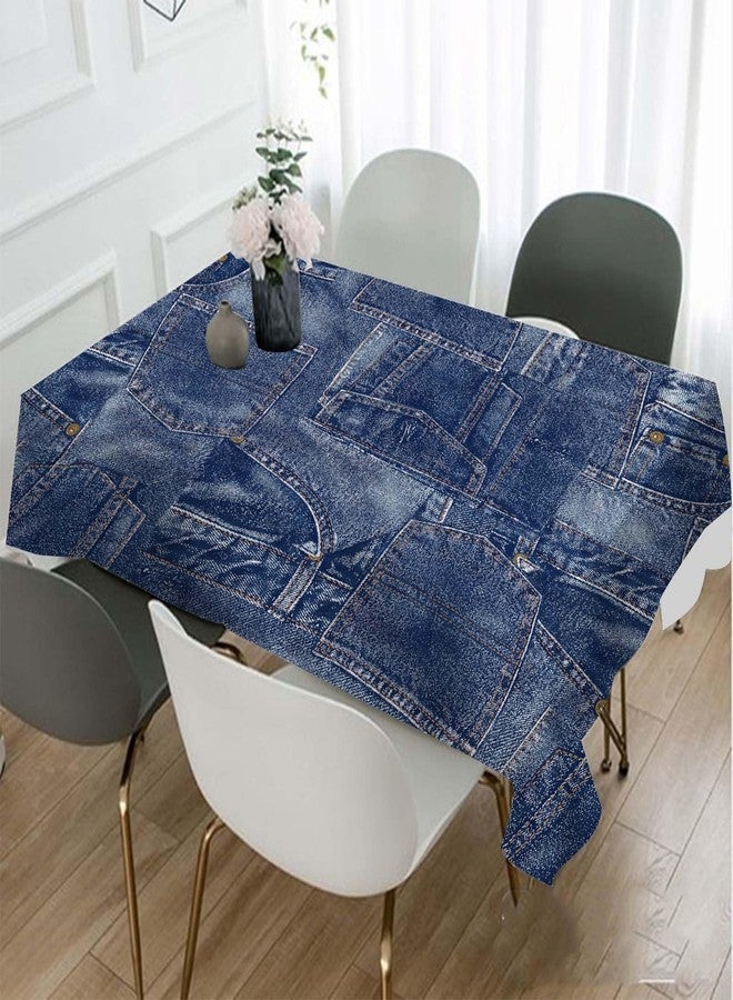 TKS MITLAN Denim Patchwork Style Decorative Rectangle Tablecloth Romance Indigo Miscellaneous Polyester Table Cloths Kitchen Table Cover for Dining BBQ Picnic Coffee Table 60 x 84 Inch 6-8 Seats - Image 2