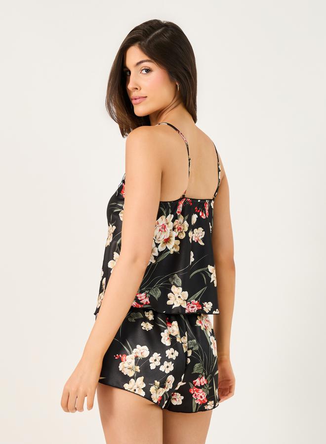 ستايلي طقم كامي وشورت ساتان بطبعة زهور ستايلي - Image 5