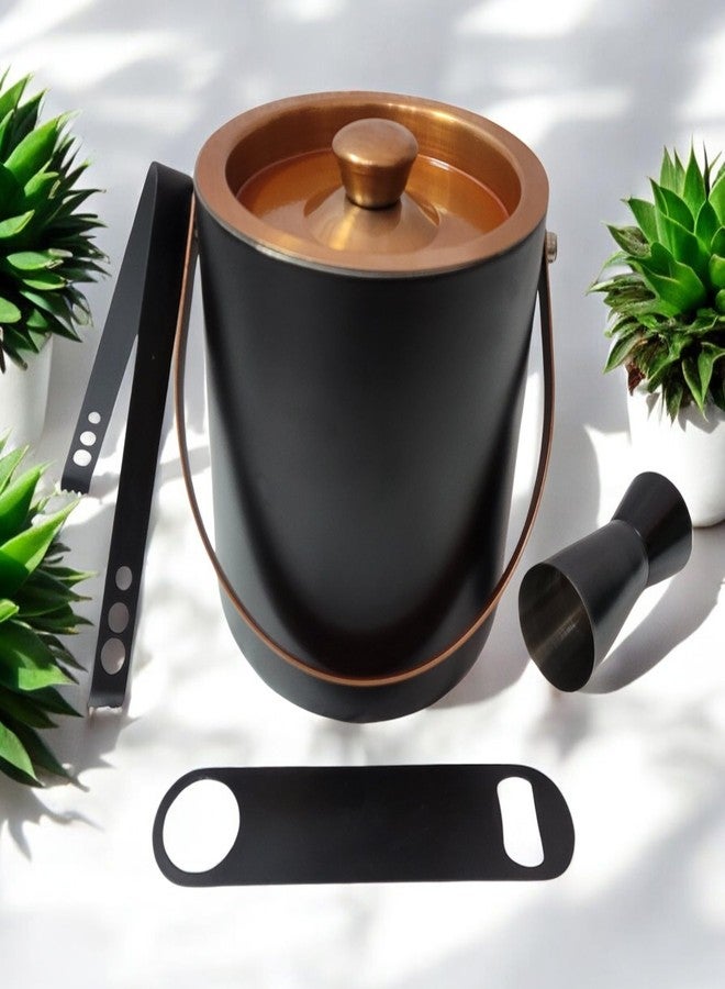 Nooks Stainless Steel Bar Accessories Set - 6pcs Combo Pack in Black With Ice Bucket 1ltr, Tong, Cocktail Shaker, Peg Measure and Opener for Home and Mini Bar - Image 3