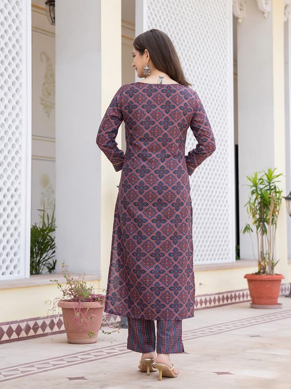 Vaamsi Women's Ethnic Motifs Straight Printed Kurta Pant With Dupatta Set (VKSKD2247_3XL_Blue) - Image 4