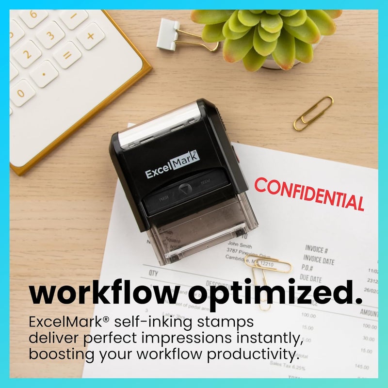 ExcelMark CONFIDENTIAL Self Inking Rubber Stamp with Red Ink - Image 3