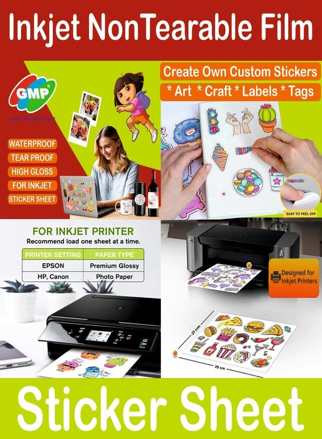 GMP Printable inkjet A4 Non-tearable Self-Adhesive Sticker Paper Waterproof HD Printing for Ink Jet Printer, 50 Sheet - Image 2
