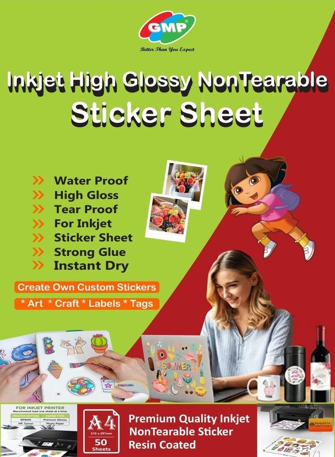 GMP Printable inkjet A4 Non-tearable Self-Adhesive Sticker Paper Waterproof HD Printing for Ink Jet Printer, 50 Sheet - Image 1