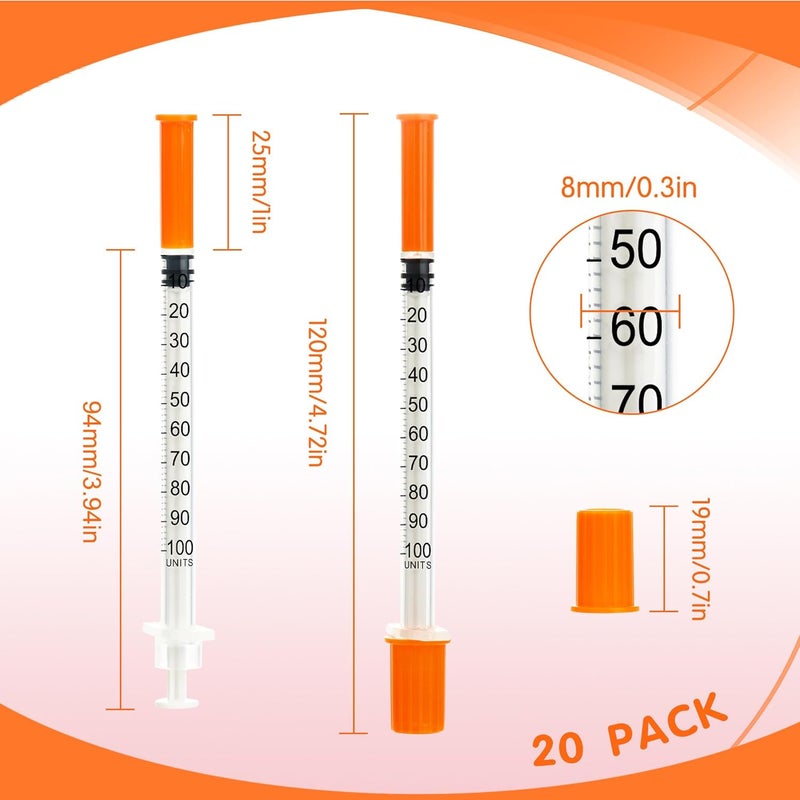 BeHerk 1ml/cc 31G 1/4 Inch Syringes, Disposable Syringe, Individual Wrapped, 20 Pack - Image 2