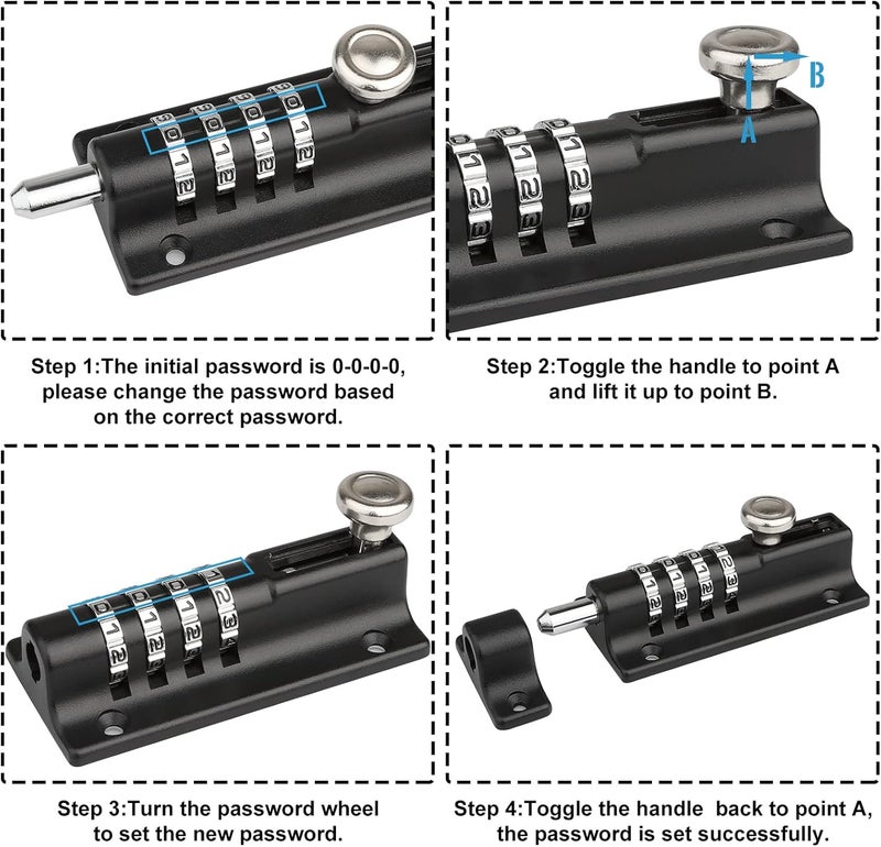 Spopal Weatherproof Combination Bolt Lock - 4 Digit Keyless Zinc Alloy Door Latch - Image 5