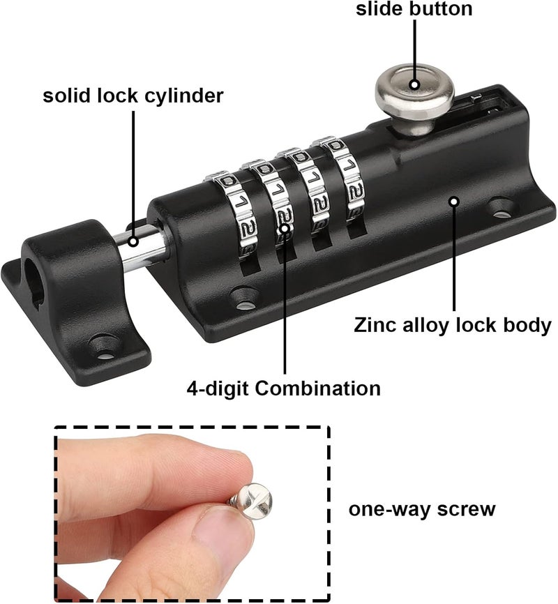 Spopal Weatherproof Combination Bolt Lock - 4 Digit Keyless Zinc Alloy Door Latch - Image 3