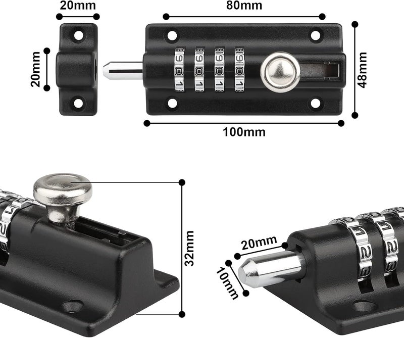Spopal Weatherproof Combination Bolt Lock - 4 Digit Keyless Zinc Alloy Door Latch - Image 2