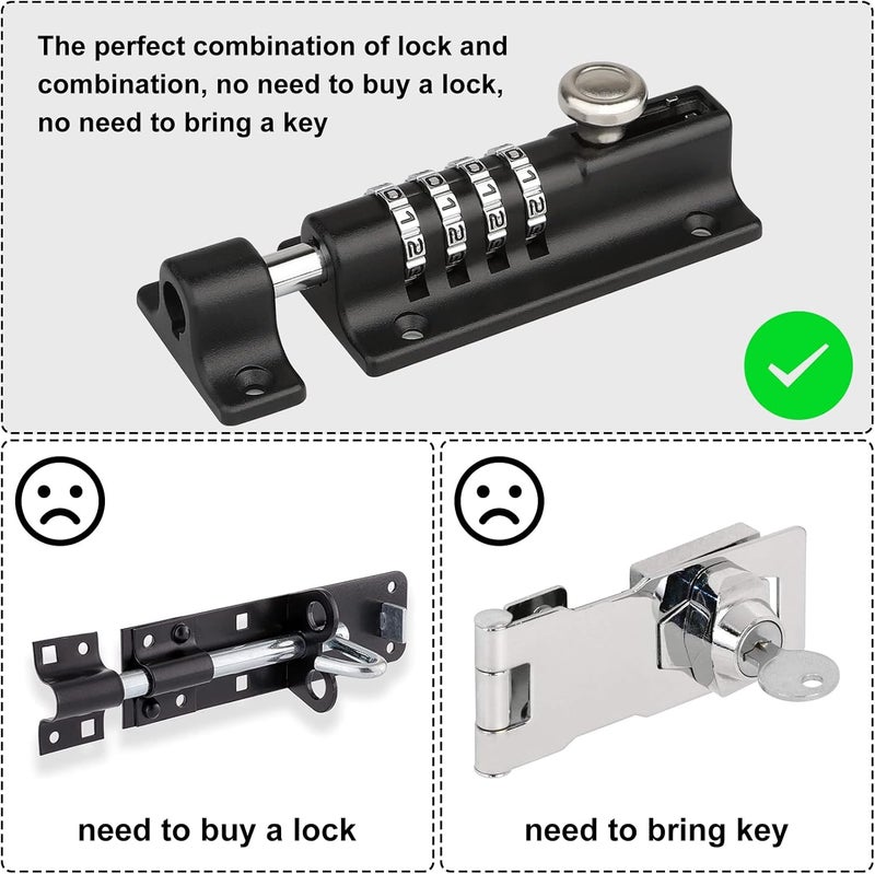 Spopal Weatherproof Combination Bolt Lock - 4 Digit Keyless Zinc Alloy Door Latch - Image 4