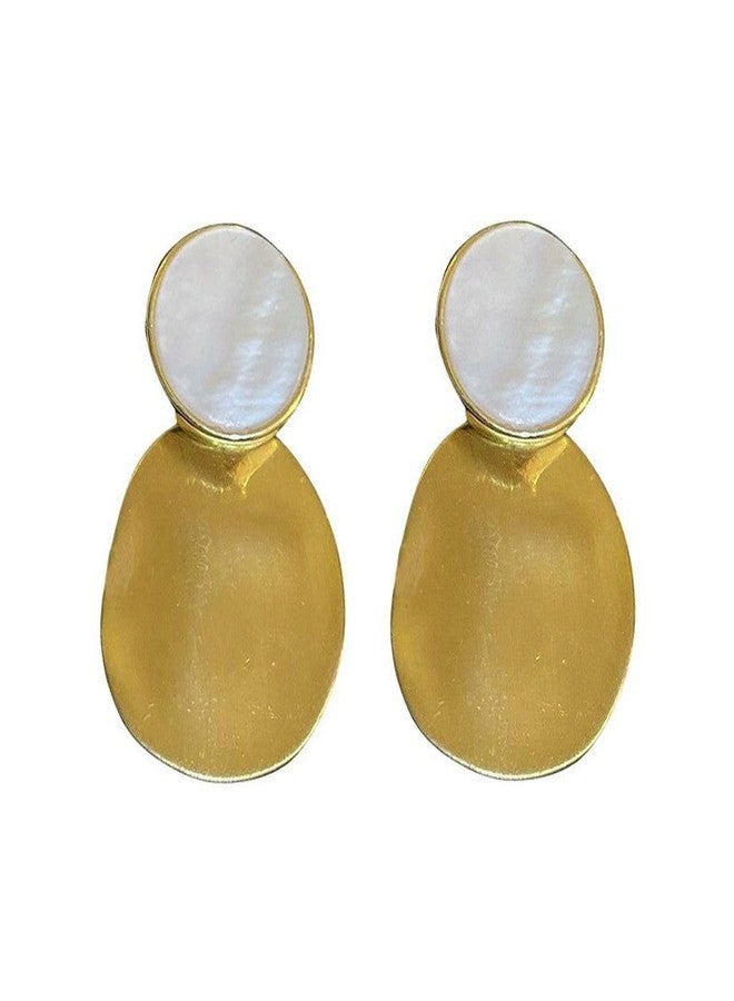 Zivom® Beaten Matte Finish White 18K Gold Copper Dangling Drop Earring Pair Women - Image 1