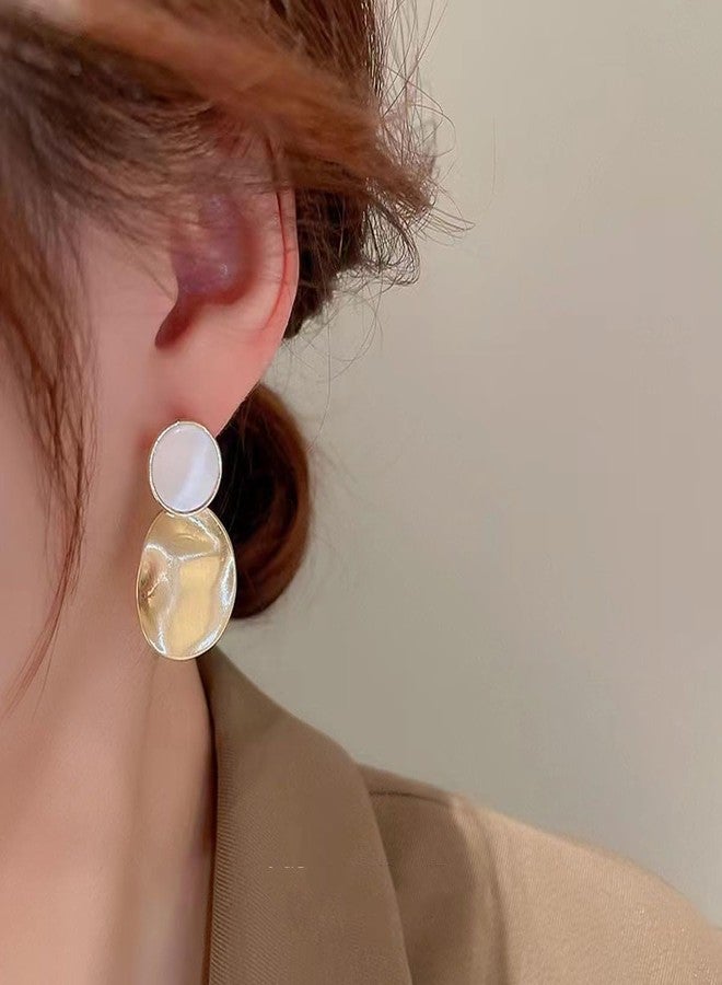 Zivom® Beaten Matte Finish White 18K Gold Copper Dangling Drop Earring Pair Women - Image 5