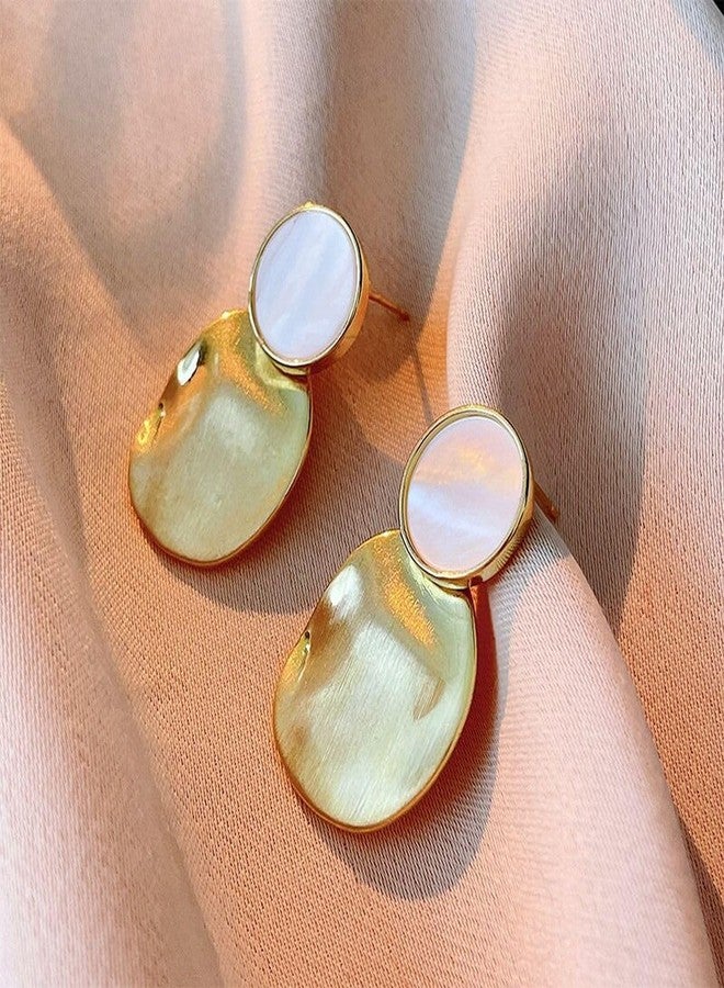 Zivom® Beaten Matte Finish White 18K Gold Copper Dangling Drop Earring Pair Women - Image 2