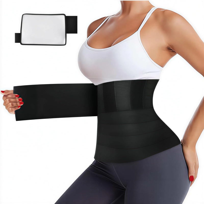 AMZBOSS Waist Trainer for Women Belly Fat, Bandage Wrap Corset Shapewear, Postpartum Belly Band, Tummy Control Waist Cincher, Long Torso Sweat Band Black - Image 1