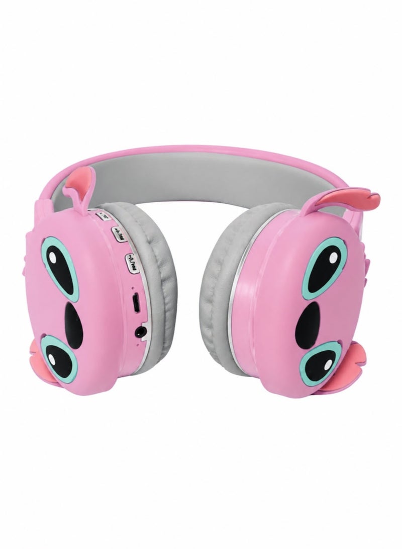 Hamzone Kids Bluetooth Wireless Headphones with Mic, Cartoon Stitch Design, Foldable Over-Ear, Soft Cushions, HiFi Stereo Sound, 3D Anime Ears, AH-806 Pink – Perfect Gift for Kids - Image 2