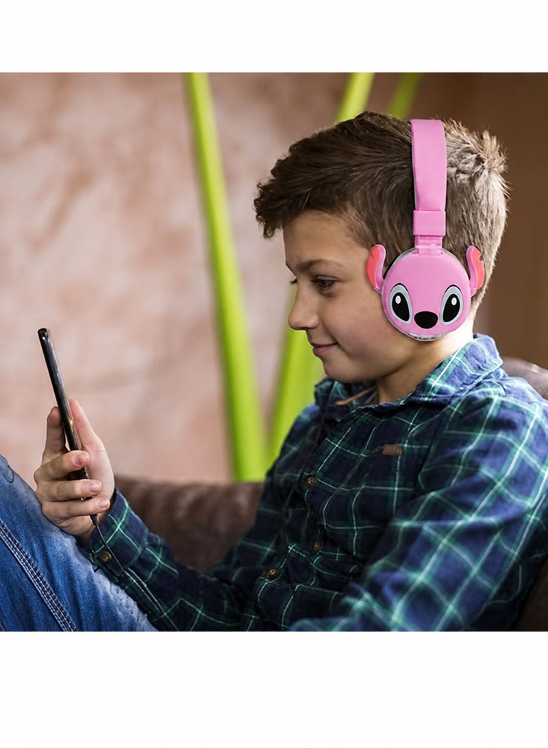 Hamzone Kids Bluetooth Wireless Headphones with Mic, Cartoon Stitch Design, Foldable Over-Ear, Soft Cushions, HiFi Stereo Sound, 3D Anime Ears, AH-806 Pink – Perfect Gift for Kids - Image 4