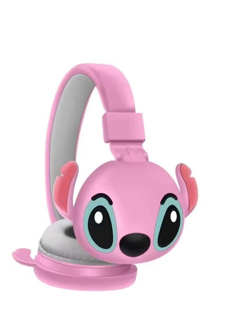 Hamzone Kids Bluetooth Wireless Headphones with Mic, Cartoon Stitch Design, Foldable Over-Ear, Soft Cushions, HiFi Stereo Sound, 3D Anime Ears, AH-806 Pink – Perfect Gift for Kids - Image 1