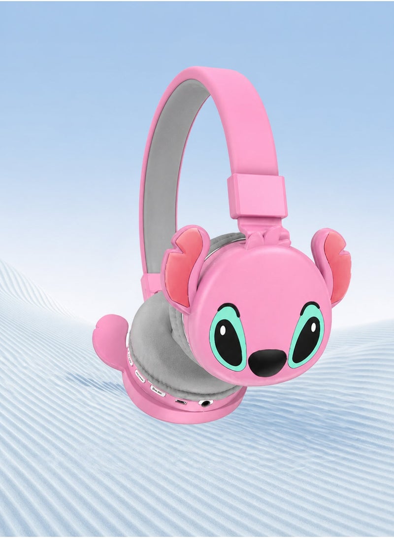 Hamzone Kids Bluetooth Wireless Headphones with Mic, Cartoon Stitch Design, Foldable Over-Ear, Soft Cushions, HiFi Stereo Sound, 3D Anime Ears, AH-806 Pink – Perfect Gift for Kids - Image 5