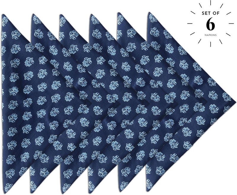 AVKA Studio Soft Cotton Napkins 18x18 inches  Washable Thin Cloth Dinner Napkins Set of 6  Everyday Use or Dinner Party and Events  Indigo Blue Floral Lightweight Indian Block Print Soft Fabric by Craftbot - Image 2