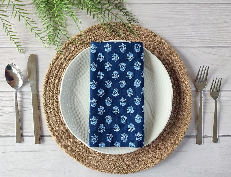 AVKA Studio Soft Cotton Napkins 18x18 inches  Washable Thin Cloth Dinner Napkins Set of 6  Everyday Use or Dinner Party and Events  Indigo Blue Floral Lightweight Indian Block Print Soft Fabric by Craftbot - Image 3