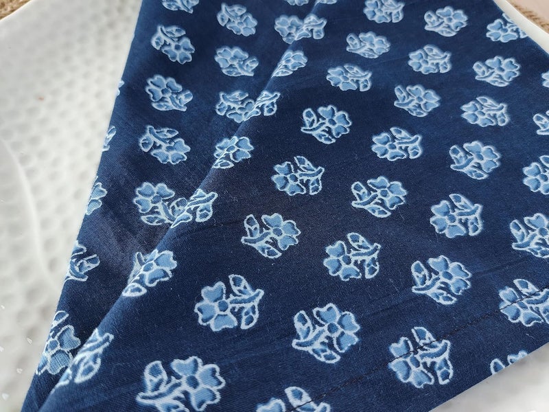 AVKA Studio Soft Cotton Napkins 18x18 inches  Washable Thin Cloth Dinner Napkins Set of 6  Everyday Use or Dinner Party and Events  Indigo Blue Floral Lightweight Indian Block Print Soft Fabric by Craftbot - Image 4