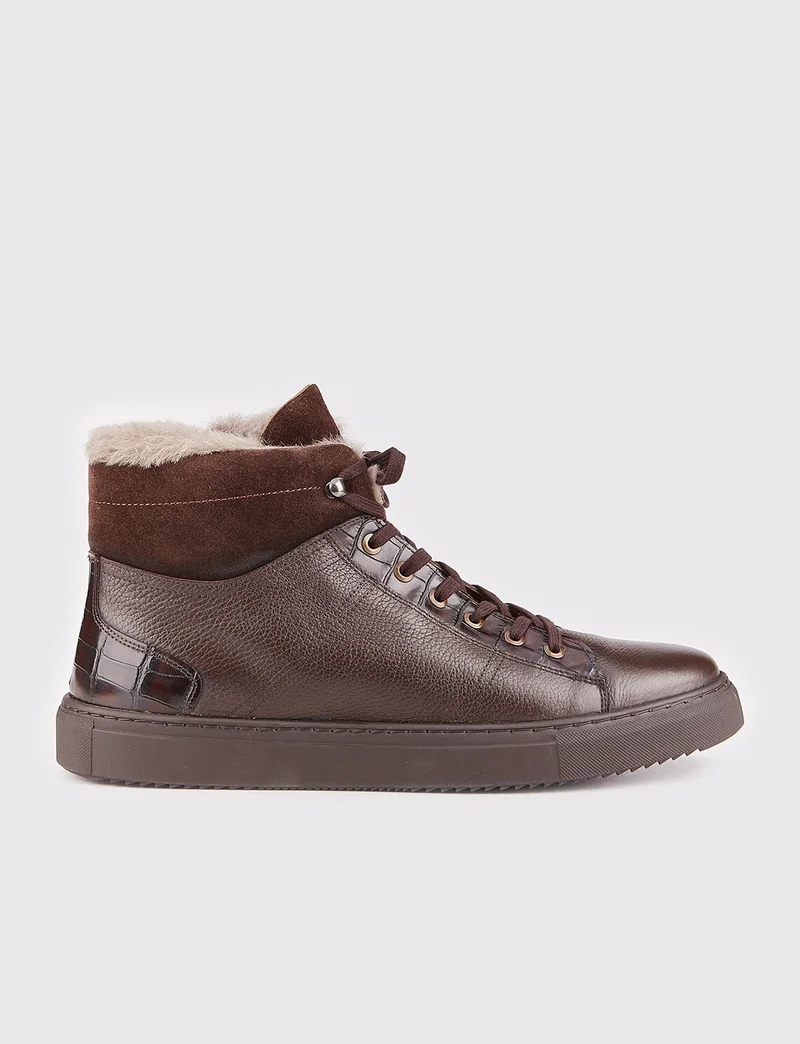 Cabani Osaka Real Leather & Fur Sneaker Men's Boots 454K1508 Brown