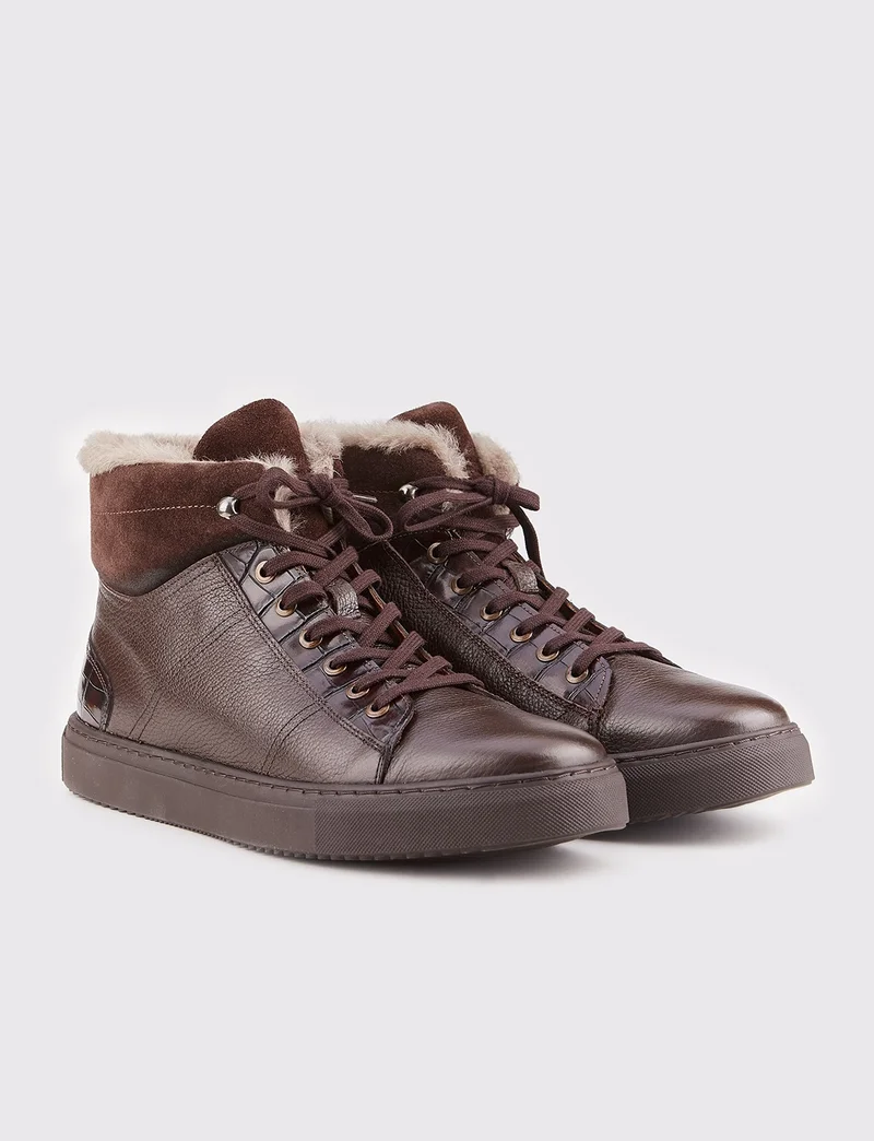 Cabani Osaka Real Leather & Fur Sneaker Men's Boots 454K1508 Brown