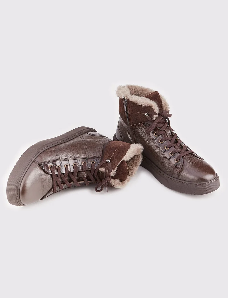 Cabani Osaka Real Leather & Fur Sneaker Men's Boots 454K1508 Brown