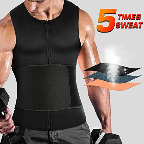 Cimkiz Mens Sweat Sauna Vest for Waist Trainer Zipper Neoprene Tank Top, Adjustable Sauna Workout Zipper Suit (Black, Large) - Image 2