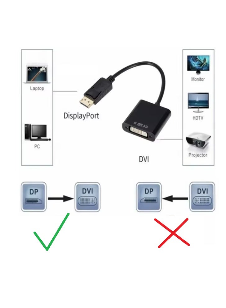 فوجيشكا كابل محوّل من DisplayPort إلى DVI  ذكر إلى أنثى، بطول 25 سم، لون أسود  - Image 4