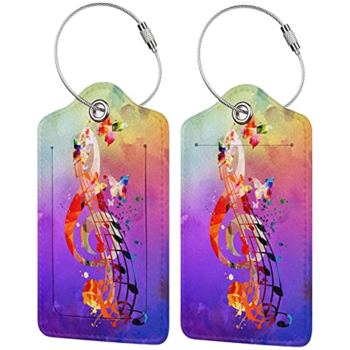 Yilad Purple Music 2 Pcs Luggage Tags, Suitcases & Travel Bag Tag Privacy Cover ID Name Label with Stainless Steel Loop Address Card Travel Bag Suitcase - Image 1
