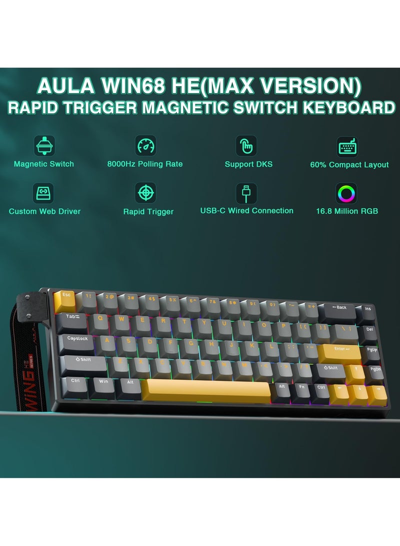 AULA WIN68 HE MAX Gaming Keyboard, RGB Backlit Wired Mechanical Gaming Keyboard, Adjustable Actuation Fast Trigger Mode, 8KHz Polling Rate, Hall Effect Magnetic Keyboard - Image 2