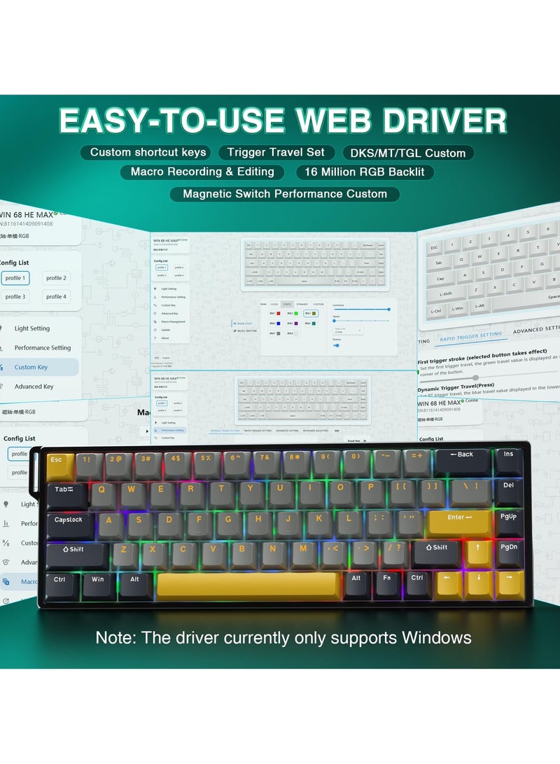 AULA WIN68 HE MAX Gaming Keyboard, RGB Backlit Wired Mechanical Gaming Keyboard, Adjustable Actuation Fast Trigger Mode, 8KHz Polling Rate, Hall Effect Magnetic Keyboard - Image 4