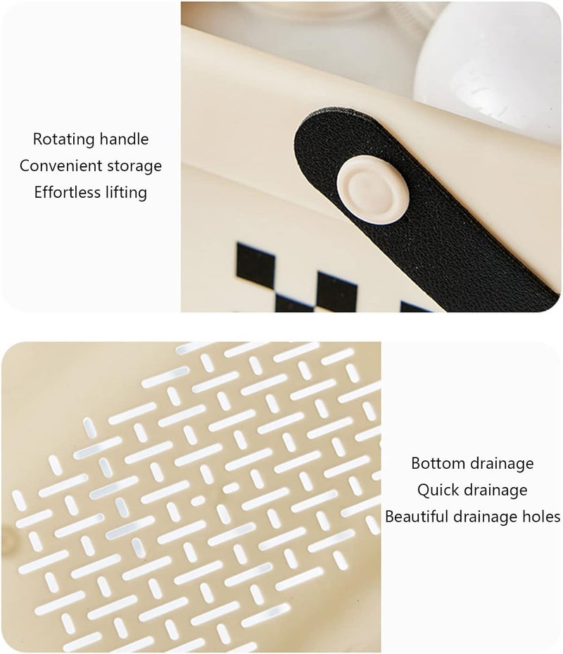 Vroxy Plastic Bath Basket Shower Caddy with Soft Handle Bathroom Organizer Basket Organization Kitchen Holder Creamy-Style Bath Bucket (1Pcs) - Image 3