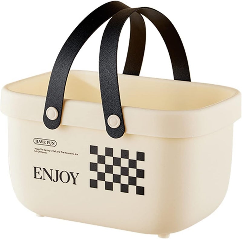 Vroxy Plastic Bath Basket Shower Caddy with Soft Handle Bathroom Organizer Basket Organization Kitchen Holder Creamy-Style Bath Bucket (1Pcs) - Image 1