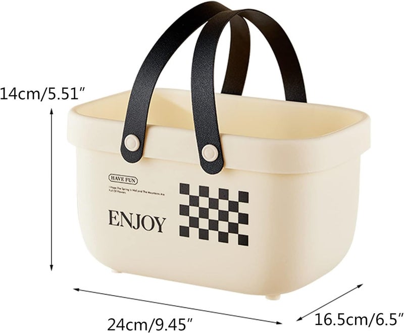 Vroxy Plastic Bath Basket Shower Caddy with Soft Handle Bathroom Organizer Basket Organization Kitchen Holder Creamy-Style Bath Bucket (1Pcs) - Image 2