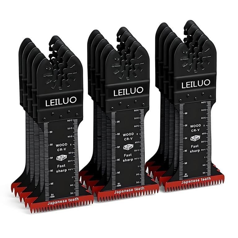 LEILUO 15Pcs Japanese Teeth Oscillating Saw Blade Set 70mm Extra-Long Multi Tool Blades CRV Wood Cutting DIY Woodworking Universal Oscillating Tool Accessory Compatible with DeWalt Makita and More - Image 1