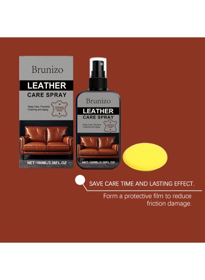 Brunizo Leather Care Spray - 100ML Leather Conditioner & Cleaner, Deep Care to Prevent Cracking & Aging, Enhances Shine for Furniture, Car Seats, Purses, Shoes & More - Image 4