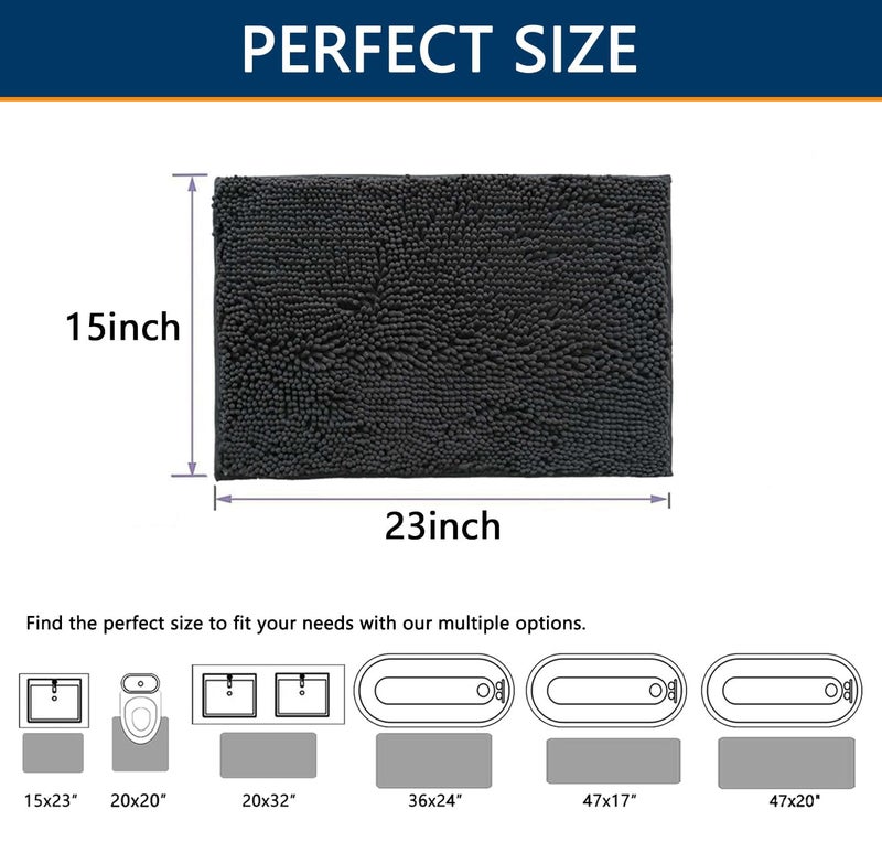BOANKODU Bathroom Rugs 15x23, Extra Soft Absorbent Chenille Bath Rugs, PVC Backing Quick Dry, Machine Washable Bath Mats for Bathroom Floor, Tub and Shower, Home Decor Accessories, Dark Grey - Image 3