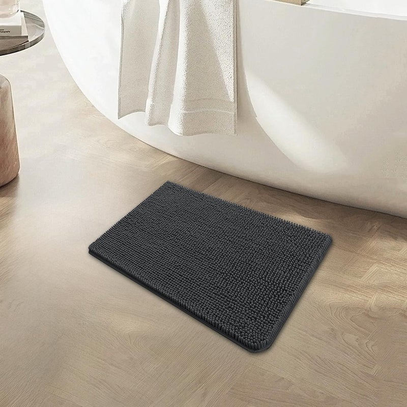 BOANKODU Bathroom Rugs 15x23, Extra Soft Absorbent Chenille Bath Rugs, PVC Backing Quick Dry, Machine Washable Bath Mats for Bathroom Floor, Tub and Shower, Home Decor Accessories, Dark Grey - Image 2