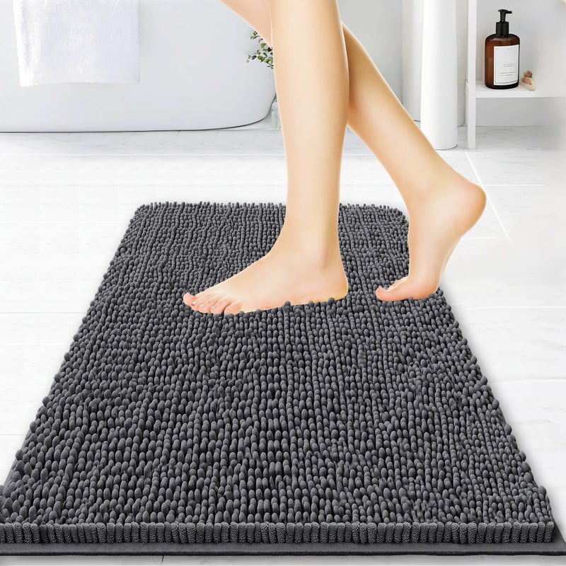 BOANKODU Bathroom Rugs 15x23, Extra Soft Absorbent Chenille Bath Rugs, PVC Backing Quick Dry, Machine Washable Bath Mats for Bathroom Floor, Tub and Shower, Home Decor Accessories, Dark Grey - Image 1