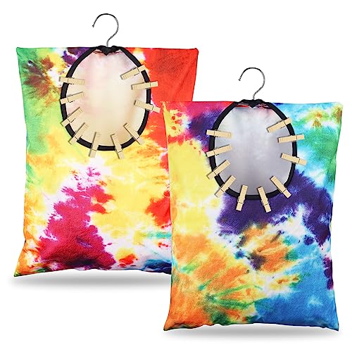 YLOLUL 2 Pcs Tie Dye Clothes Pin Bag with Hanging Hook 15 x 11 Inch Multicolor Canvas Polyester Water Resistant Clothespin Organizer Bag - Image 1
