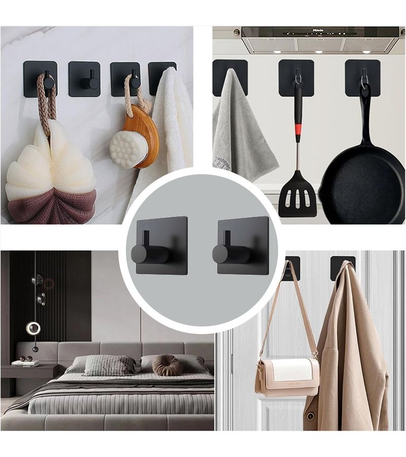 Black Matte Heavy Duty Stainless Steel Adhesive Hooks 3pcs - Image 1