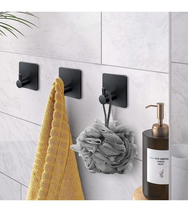 Black Matte Heavy Duty Stainless Steel Adhesive Hooks 3pcs - Image 2