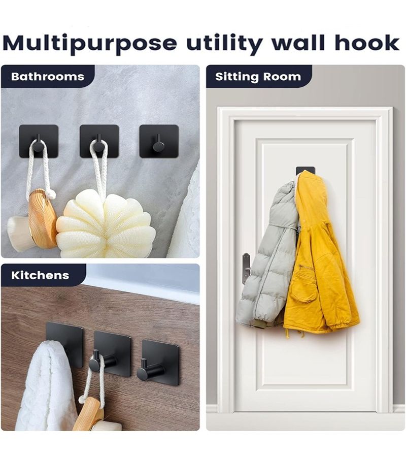 Black Matte Heavy Duty Stainless Steel Adhesive Hooks 3pcs - Image 5