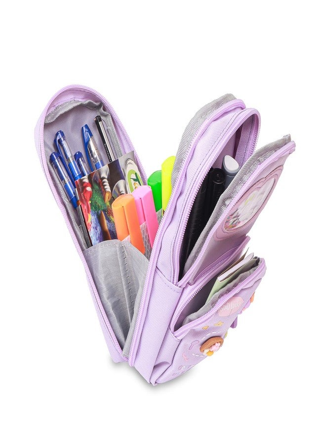 Mirvaan Canvas Premium Pencil Case 6 Layer with 3 Compartment Cute Aesthetic Pencil Case Girls Large Capacity Pen Pencil Pouch Multifunctional Pouch School Kids, Cute Stationary Gift Children (Purple) - Image 3