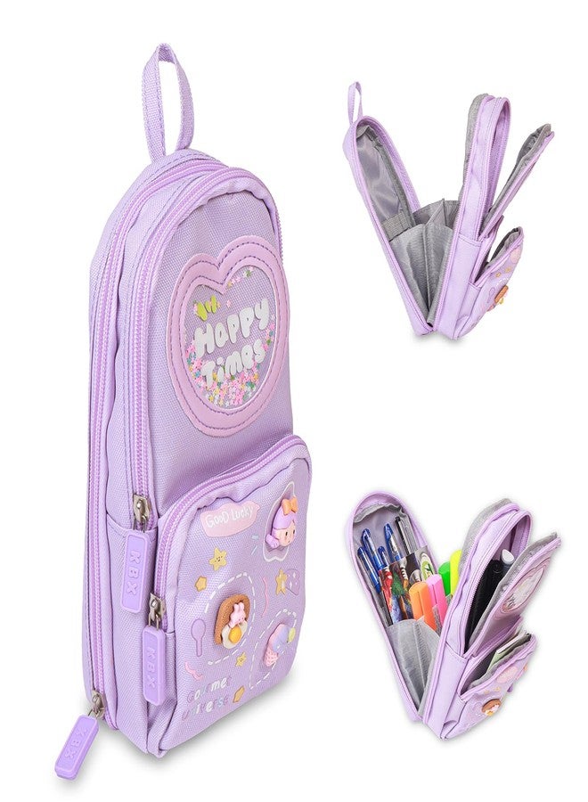 Mirvaan Canvas Premium Pencil Case 6 Layer with 3 Compartment Cute Aesthetic Pencil Case Girls Large Capacity Pen Pencil Pouch Multifunctional Pouch School Kids, Cute Stationary Gift Children (Purple) - Image 2