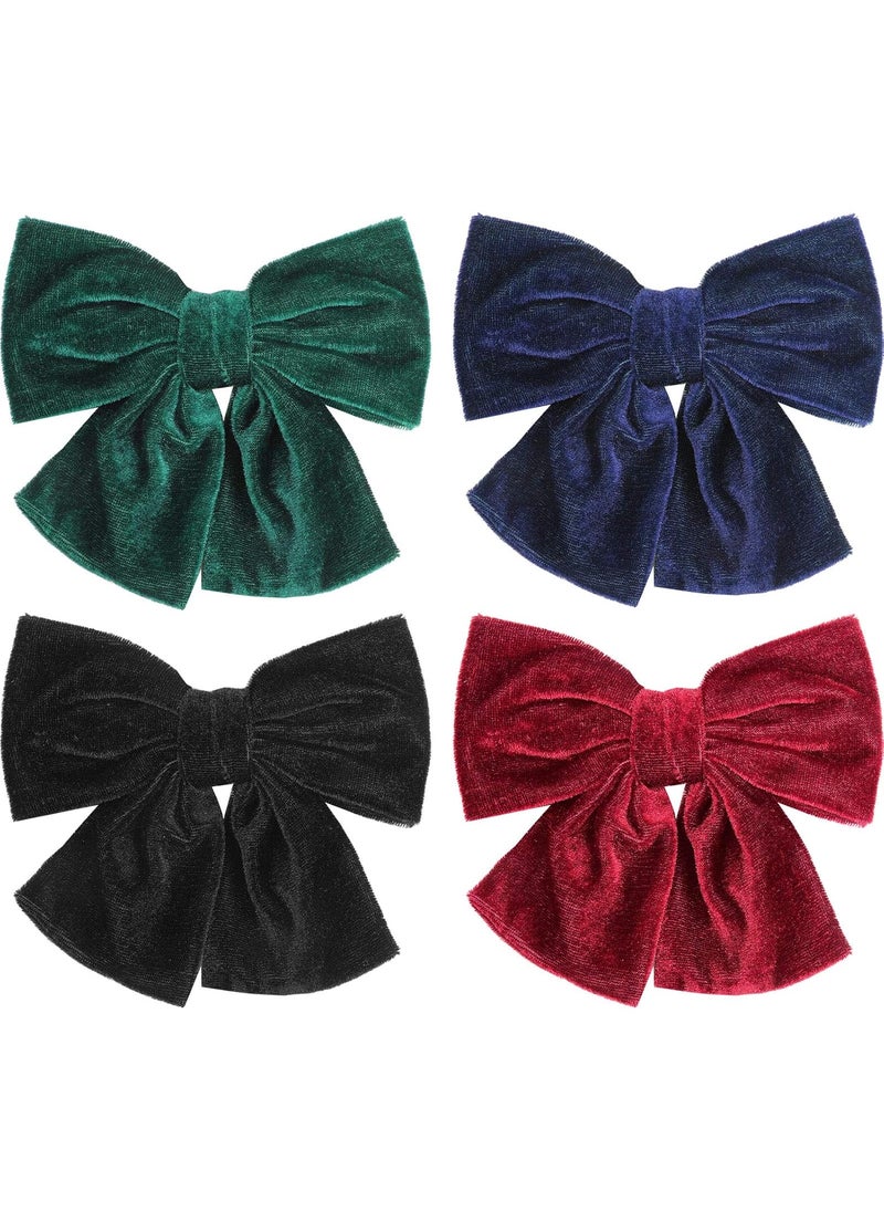 WILLBOND 4 Pieces Velvet Bow Hair Clips Big Alligator Hair Barrettes Accessories for Baby Toddlers Girls WomenRed Green Black Navy Blue 