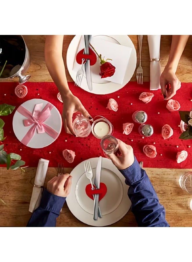 Valentine Heart Cutlery Holders (10 Pcs) – Red Felt Utensil Holders for Romantic Table Decoration - Image 3