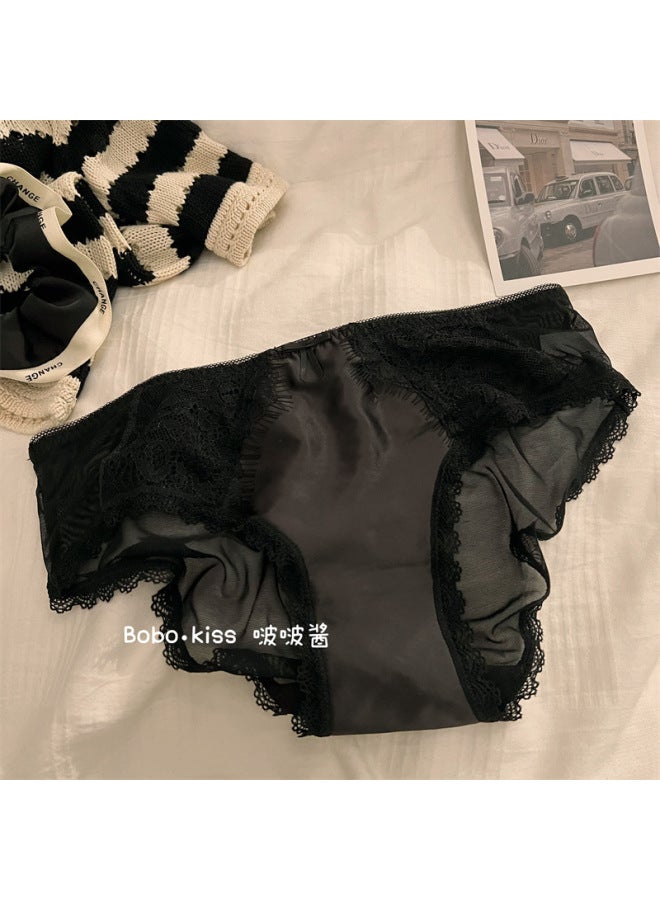 French-style Girl Satin Panties Women's New Lace Mid-waist Seamless Summer Thin Briefs