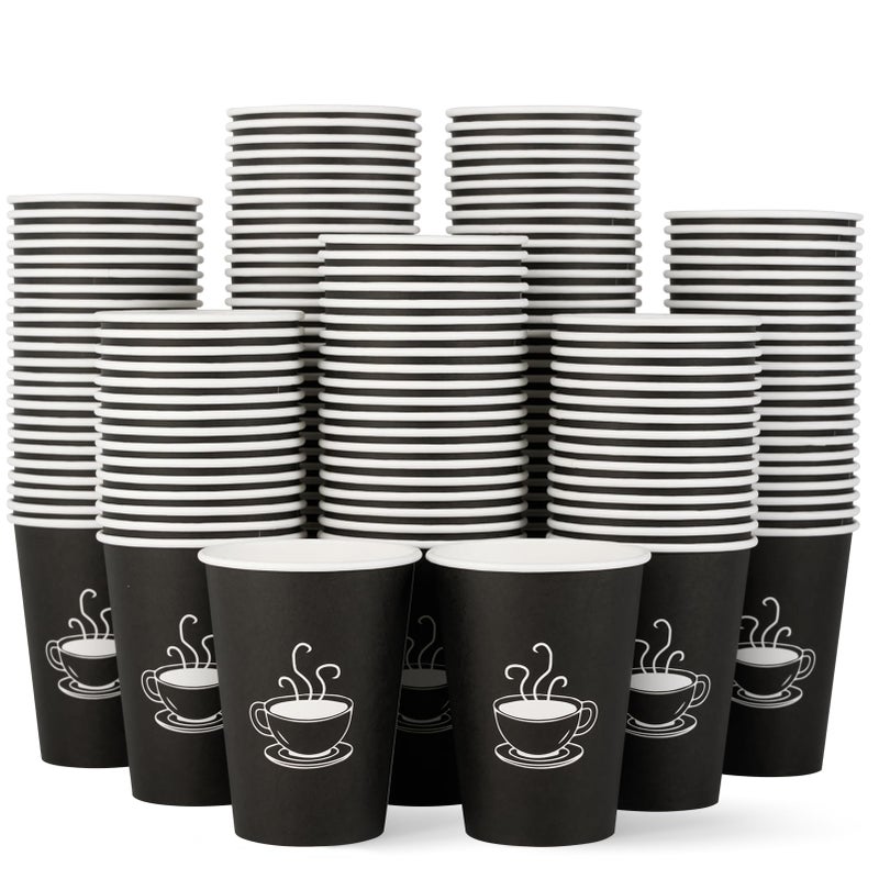 TV TOPVALUE 12 oz 210 Pack Paper Coffee Cups  Disposable Coffee Cups  Hot Drinking Cups for Coffee Water Tea  Black Coffee Paper Cups for Cafes  Offices and Events - Image 1